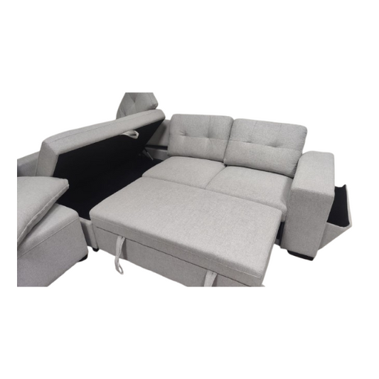 Divano mod. Marcella angolare con carrello, contenitore, porta riviste, tavolino