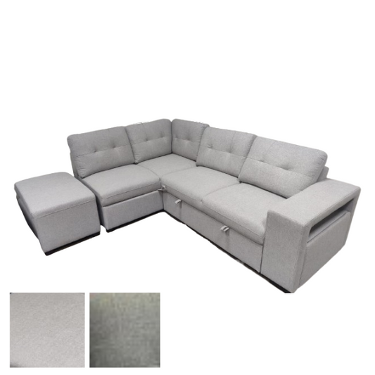 Divano mod. Marcella angolare con carrello, contenitore, porta riviste, tavolino